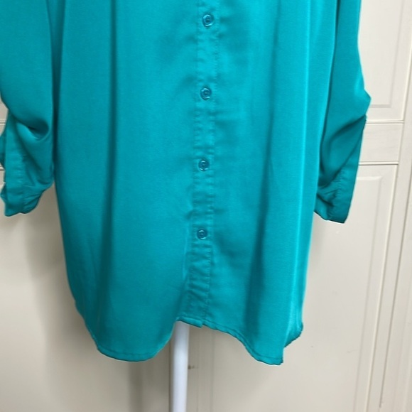 Laura Scott Woman Teal Blouse Tunic Size 3X Button Down Collarless Top Plus - Picture 3 of 11
